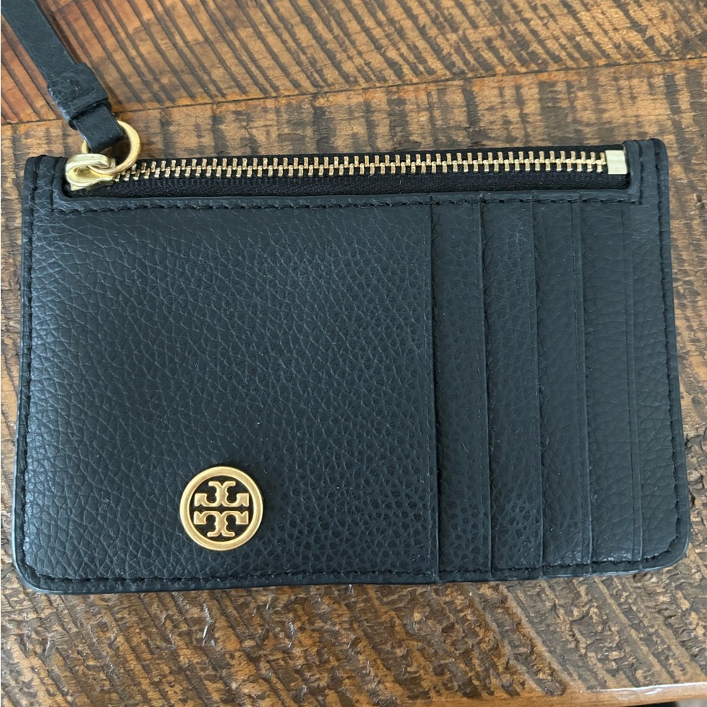 Tory Burch Black Walker Top Zip Card Case